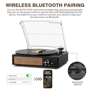 Affordable Vintage Record Player with Bluetooth Features