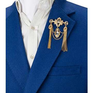 Knighthood Brooch Pin Royal Gold Engraved Shimmery Stone And Chain Brooch Suit Stud Lapel Pin Access...