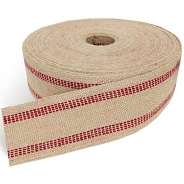 Briar Hill 3.5 Inch x 72 Yards Upholstery or Craft Jute Webbing, Natural with Red Stripes