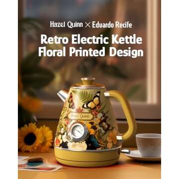 Hazel Quinn X Eduardo Recife Collaboration Electric Retro Tea Kettle with Thermometer - 1.7 Litres /...