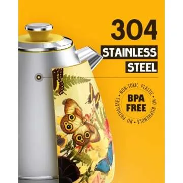 Hazel Quinn X Eduardo Recife Collaboration Electric Retro Tea Kettle with Thermometer - 1.7 Litres / 57.5 Ounces, All Stainless Steel, Fast Boiling 1200W, Cordless, BPA-free, Automatic Shut-Off