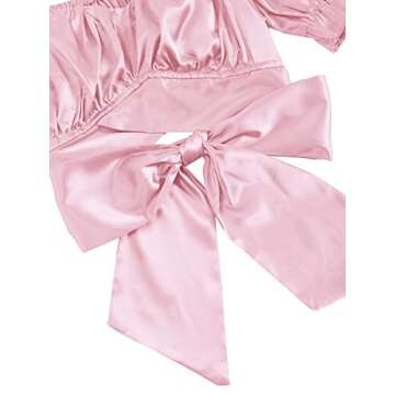 LYANER Women's Satin Crop Top with Ruffles in Pink