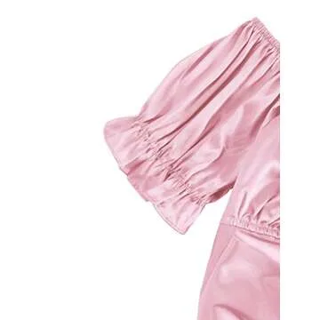 LYANER Women's Satin Crop Top with Ruffles in Pink