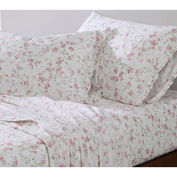 Shabby Chic King Sheets Set - Ella Pink Floral Cotton Bedding