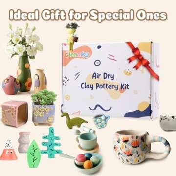 Air Dry Clay for Adults - Pottery kit for Beginne,Air Dry Clay kit w/Air Dy Clay Tools,White Air Dry Clay,Sculpting Tools, Gloss Varnish,DIY Plate Making Kit for Arts & Crafts,Christmas Gift