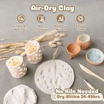 Air Dry Clay for Adults - Pottery kit for Beginne,Air Dry Clay kit w/Air Dy Clay Tools,White Air Dry Clay,Sculpting Tools, Gloss Varnish,DIY Plate Making Kit for Arts & Crafts,Christmas Gift