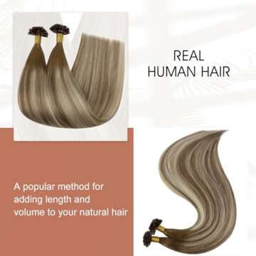 Full Shine Ktip Hair Extensions - Balayage Brown and Blonde 22 Inch Human Hair Remy - Quality Extens...