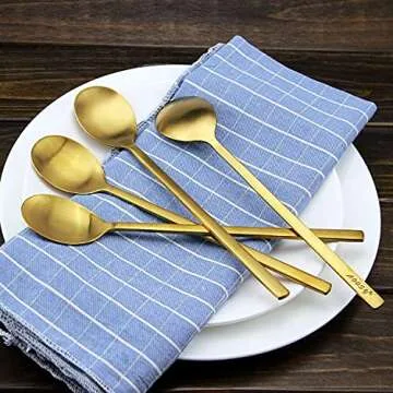 Korean Spoons - 8 Piece Stainless Steel Set, 8.5 Inch, Gold with Long Handles, Asian Cooking Spoons ...