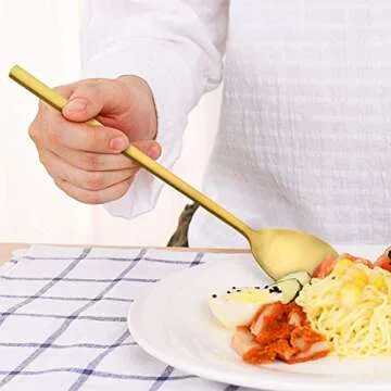 Korean Spoons - 8 Piece Stainless Steel Set, 8.5 Inch, Gold with Long Handles, Asian Cooking Spoons for Home, Kitchen or Restaurant