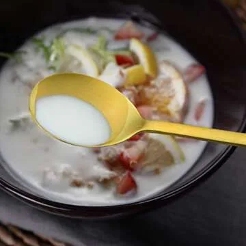 Korean Spoons - 8 Piece Stainless Steel Set, 8.5 Inch, Gold with Long Handles, Asian Cooking Spoons for Home, Kitchen or Restaurant