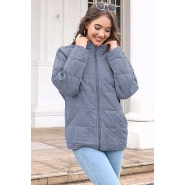 ETCYY Women's Zip Up Lightweight Quilted Jackets Long Sleeve Causal Warm Winter Oversize Coat with Pockets