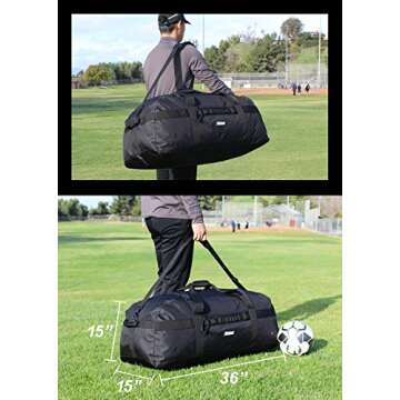 Fitdom 132L 36" Heavy Duty Extra Large Sports Gym Equipment Travel Duffel Bag W/Adjustable Shoulder ...