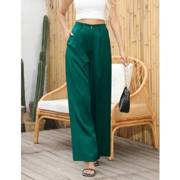 Kocowoo Women Satin High Waist Dress Pants with Pockets
