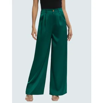 Kocowoo Women Satin High Waist Dress Pants with Pockets
