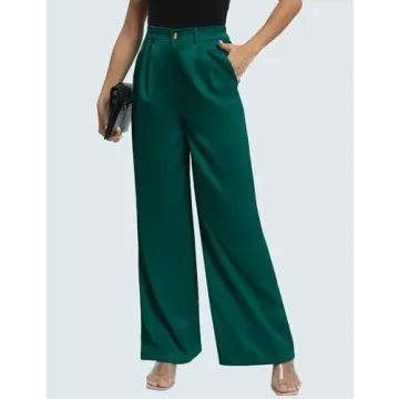 Kocowoo Women Satin High Waist Dress Pants with Pockets