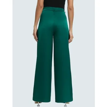 Kocowoo Women Satin High Waist Dress Pants with Pockets