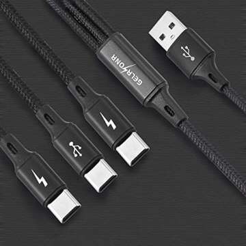 GELRHONR Multi-USB C Cable 3A, 3 Type-C Male Plugs, 3-in-1 Nylon Braided Charging Cable, Compatible ...