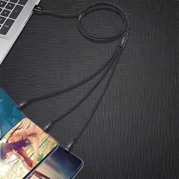 GELRHONR Multi-USB C Cable 3A, 3 Type-C Male Plugs, 3-in-1 Nylon Braided Charging Cable, Compatible with Tablets, Mobile Phones/Android, etc. 4FT-1.25M (4FT-1.25M)