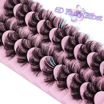 Mink Lashes Fluffy 20 MM Thick D Curl False Eyelashes Dramatic Long Strip Lashes Pack 6D Curly Wispy...