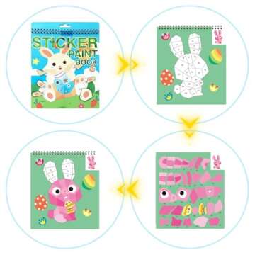 AEAHALY Easter Sticker Book Crafts for Kids Ages 4-8-Reusable Sticker Paint Books Basket Stuffer Gift Party Favors Include Bunny Egg Carrot Chick Gnome and More Designs Create Festival Atmosphere