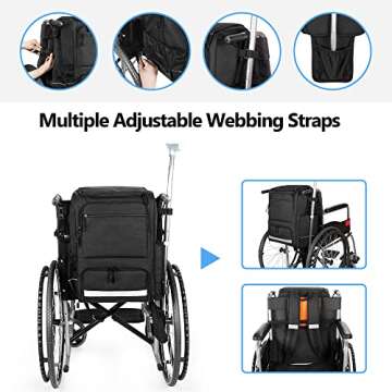 SAMDEW Wheelchair Backpack, Wheelchair Bag to Hang on Back, with Thermal Insulation Pockets for Medi...