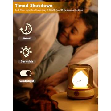 WANIDEA Cute Flameless Candles Lamp, Kids Night Light,Candle Warmer Lamp, Cute Kerosene Lamp,Cute Decor,Adjustable Dimmable Rechargeable Night Light for Kids,Girls,Teenager Kids Bedrooma