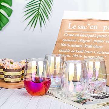 Gutsdoor Wine Glasses Large Stemless Wine Glasses 18.9 Ounce Set of 4 Iridescent Glasses All-Purpose...