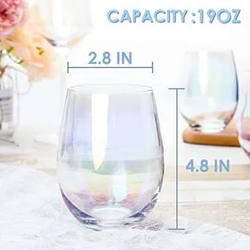 Gutsdoor Large Stemless Wine Glasses Set of 4 Iridescent