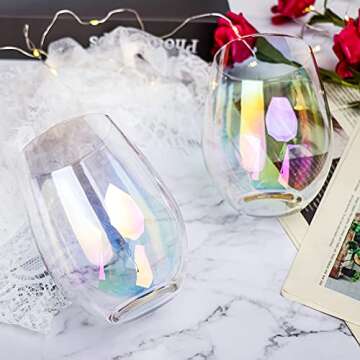 Gutsdoor Large Stemless Wine Glasses Set of 4 Iridescent
