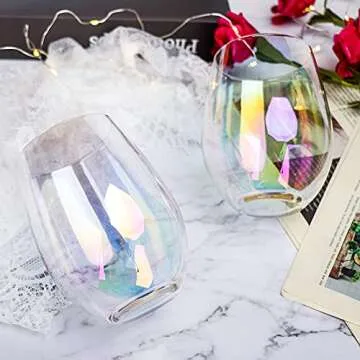 Gutsdoor Large Stemless Wine Glasses Set of 4 Iridescent