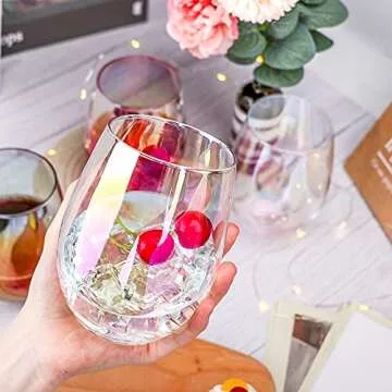 Gutsdoor Large Stemless Wine Glasses Set of 4 Iridescent