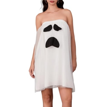 SOLILOQUY Women's Halloween Ghost Costume Dress Fancy Party Costume Outfit Cosplay Strapless Babydol...