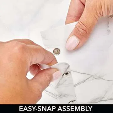 mDesign Decorative Modern Plastic Collapsible Storage Organizer Box with Lid and Metal Plate, For Home, Office, and Bedroom Storage - 2 Pack - Marble