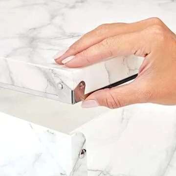 mDesign Decorative Modern Plastic Collapsible Storage Organizer Box with Lid and Metal Plate, For Home, Office, and Bedroom Storage - 2 Pack - Marble