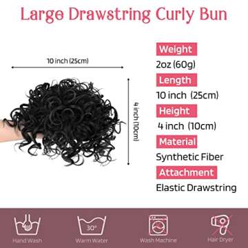 HOOJIH Messy Hair Bun Hair Piece Elastic Drawstring Loose Wave Large Curly Bun Short Synthetic Ponyt...