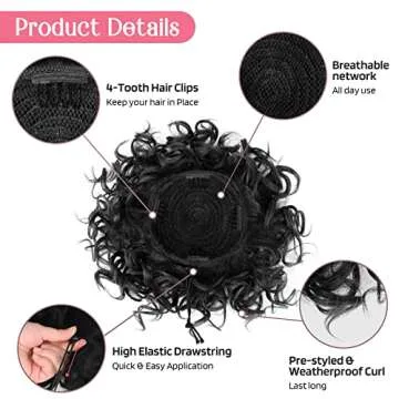 HOOJIH Messy Hair Bun Hair Piece Elastic Drawstring Loose Wave Large Curly Bun Short Synthetic Ponytail Extension Hair Bun Extension for Women Daily Use - Natural Black