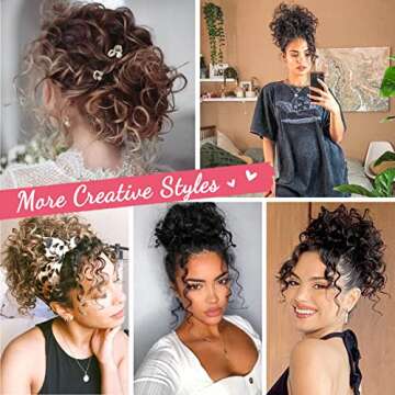 HOOJIH Messy Hair Bun Hair Piece Elastic Drawstring Loose Wave Large Curly Bun Short Synthetic Ponytail Extension Hair Bun Extension for Women Daily Use - Natural Black