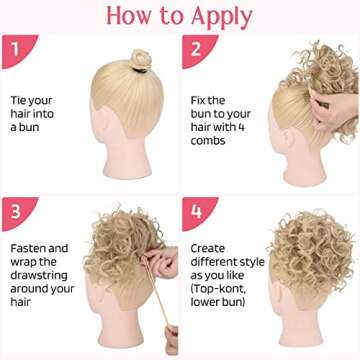 HOOJIH Messy Hair Bun Hair Piece Elastic Drawstring Loose Wave Large Curly Bun Short Synthetic Ponytail Extension Hair Bun Extension for Women Daily Use - Natural Black