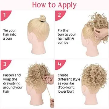 HOOJIH Messy Hair Bun Hair Piece Elastic Drawstring Loose Wave Large Curly Bun Short Synthetic Ponytail Extension Hair Bun Extension for Women Daily Use - Natural Black