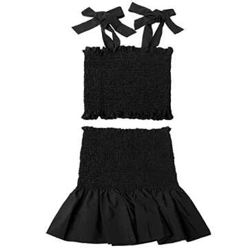 Women's Bohemian Bow Tie Tube Crop Top with High Waist Bodycon Skirt Two Piece Outfit Dress Suit Set Black