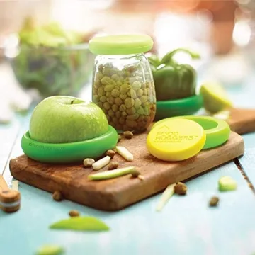 Food Huggers 5pc Reusable Silicone Food Savers | BPA Free & Dishwasher Safe | Fruit & Vegetable Produce Storage for Onion, Tomato, Lemon, Banana, Cans & More | Round, Fresh Greens