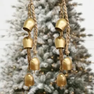Vintage Christmas Bells 2 Pack - Decorative Metal Cow Bells with Rope