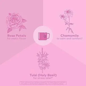 ORGANIC INDIA Tulsi Sweet Rose Herbal Tea - Holy Basil Leaf, African Basil, Chamomilie, Lemon Myrtle, Stress Relieving, Immune Support, USDA Certified Organic, Caffeine-Free - 18 Infusion Bags, 1 Pack