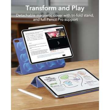 ESR for iPad Mini 7 A17 Pro Case, iPad Mini 7th/6th Generation Case (2024/2021), Slim Trifold Two-Way Stand, Powerful Magnetic Attachment, Durable Protection, Supports Pencil Pro&Pencil(USB-C), Purple