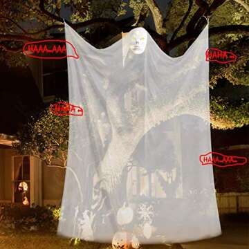 Halloween Hanging Ghost Decorations White Hanging Ghost Prop Scary Skeleton Flying Ghost with Skelet...