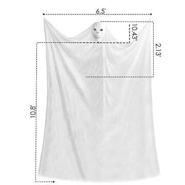 Halloween Hanging Ghost Decorations White Hanging Ghost Prop Scary Skeleton Flying Ghost with Skeleton LED Glowing Eyes and Creepy Sound Halloween Party Decor for Haunted House Yard Outdoor Indoor