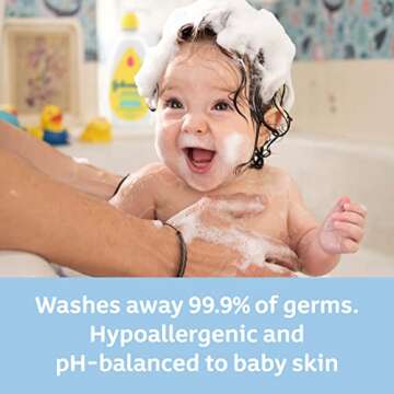 Johnson's Baby Head-To-Toe Gentle Baby Body Wash & Shampoo, Tear-Free, Sulfate-Free & Hypoallergenic Bath Wash & Shampoo for Sensitive Baby Skin, Washes Away 99.9% Of Germs, 2 Pack, 18 fl. Oz