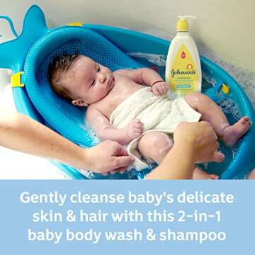 Johnson's Baby Head-To-Toe Gentle Baby Body Wash & Shampoo, Tear-Free, Sulfate-Free & Hypoallergenic Bath Wash & Shampoo for Sensitive Baby Skin, Washes Away 99.9% Of Germs, 2 Pack, 18 fl. Oz