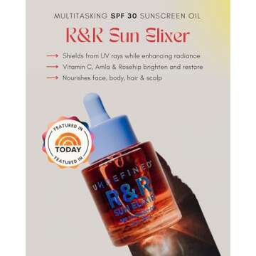 Undefined Beauty R&R Sun Elixir SPF 30 - Glow Oil for Face, Hair, Scalp & Body