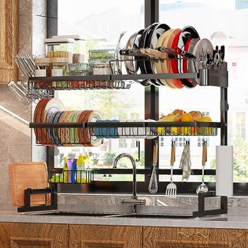 ADBIU Over Sink Dish Drying Rack - Expandable Height/Length, Large Capacity Design